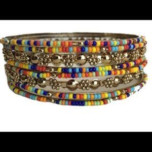 Plus Size Multicolor Seed Bead Bohemian Bangle Set